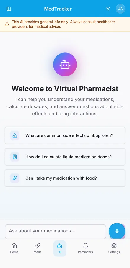 The MedTracker app on a phone screen